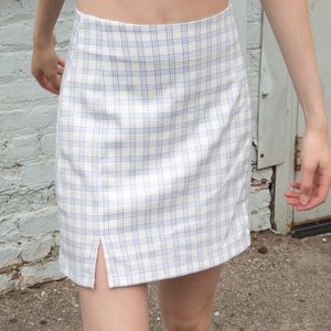 Brandy Melville White and Blue Plaid Skirt - One Size